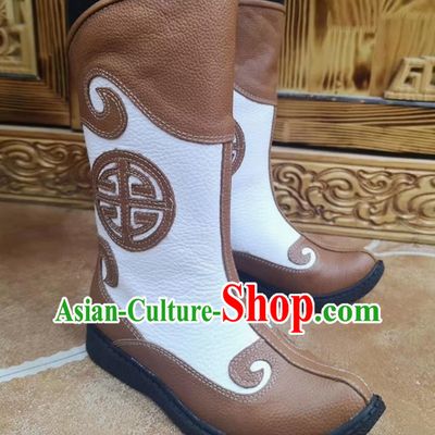 Light Brown Children Mongolian Boots Ethnic Style Genuine Leather Knight Boots Martin Boots For Boys And Girls Dance Performances Daily Life Boots