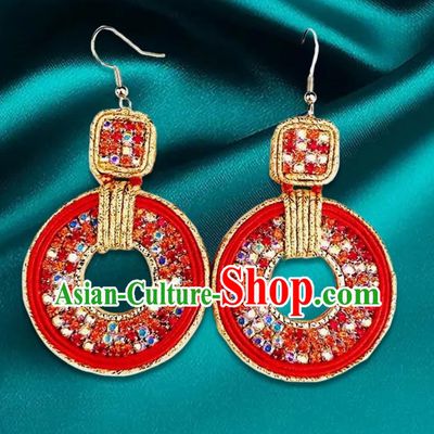 Red Mongolian Fashion Geometric Diamond Ethnic Style Earrings Women Earrings Exotic Style Ear Clips