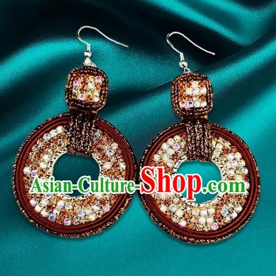Maroon Mongolian Fashion Geometric Diamond Ethnic Style Earrings Women Earrings Exotic Style Ear Clips