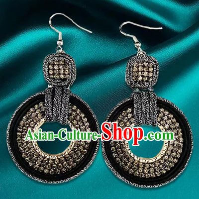 Black Mongolian Fashion Geometric Diamond Ethnic Style Earrings Women Earrings Exotic Style Ear Clips