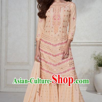 Peach Pink Indian Panchabi Three Piece National Embroidered Traditional Women Clothes