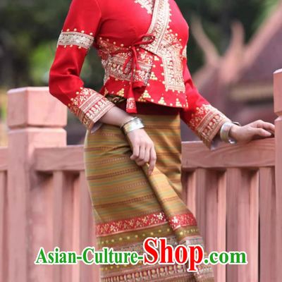 Dai Bride Dress Thai Style Wedding Dress Bright Red Suit