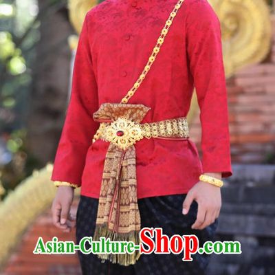 Thai Traditional Male Red Suit Palace Retro Clothing Welcome Overalls
