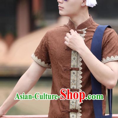 Dai Traditional Men Top Spring And Summer Short Sleeved Daily Brown Shirt