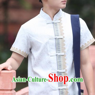 Dai Traditional Men Top Spring And Summer Short Sleeved Daily White Shirt