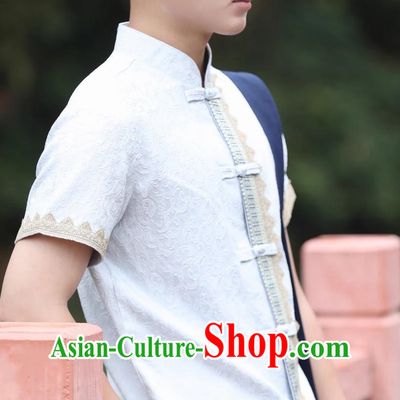 Dai Traditional Men Top Spring And Summer Short Sleeved Daily White Shirt