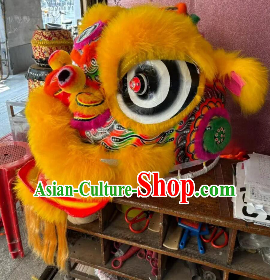 Handmade Dance Lion Chinese Professional Dancing Lion Yellow Wool Fut San Lion Costume Complete Set