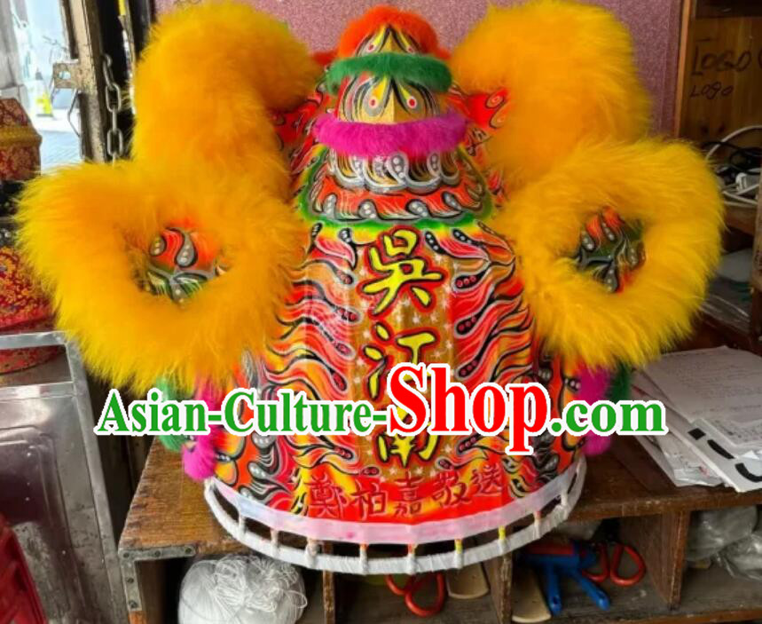 Handmade Dance Lion Chinese Professional Dancing Lion Yellow Wool Fut San Lion Costume Complete Set