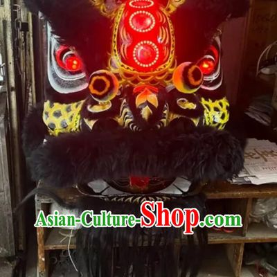 Professional LED Lights Eyes Dancing Lion Costume Handmade Lao Fu Zi Lion Chinese Black Fur Dance Lion Complete Set