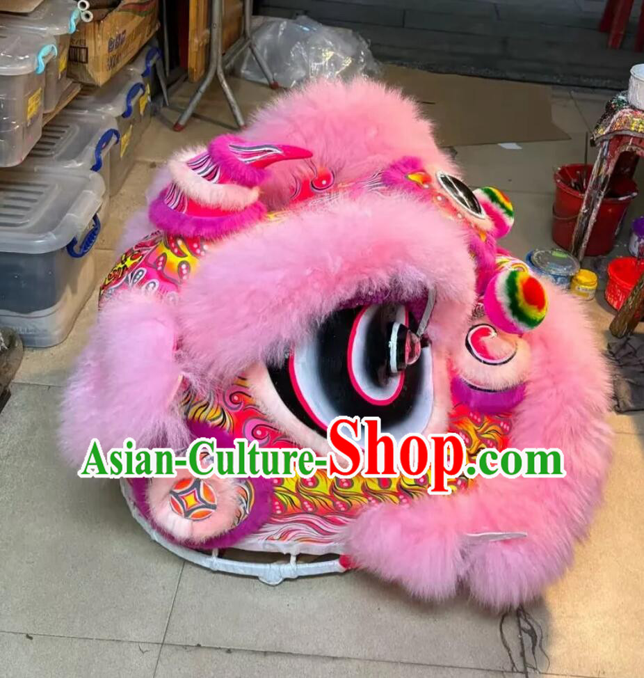 Chinese Dance Lion Professional Dancing Lion Head Handmade Pink Fur Fut San Lion Costumes Complete Set Chinese Dance Lion Professional Dancing Lion Head Handmade Pink Fur Fut San Lion Costumes Complete Set