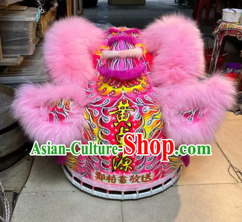 Chinese Dance Lion Professional Dancing Lion Head Handmade Pink Fur Fut San Lion Costumes Complete Set Chinese Dance Lion Professional Dancing Lion Head Handmade Pink Fur Fut San Lion Costumes Complete Set