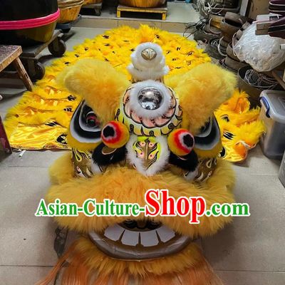 Chinese Celebration Lion Head Professional Dancing Lion Handmade Golden Woolen Fut San Dance Lion Classical Tiger Pattern Costumes Complete Set