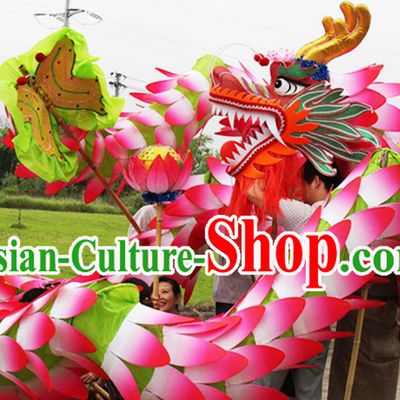 Handmade New Year Dance Dragon Head Chinese Lotus Dancing Dragon Celebration Parade Dragon Costume Complete Set