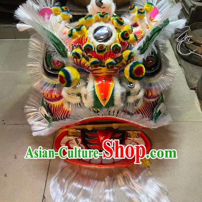 Professional Dancing Lion Handmade White Horsehair Fut San Lion Chinese Traditional Lei Bei Dance Lion Costume Complete Set