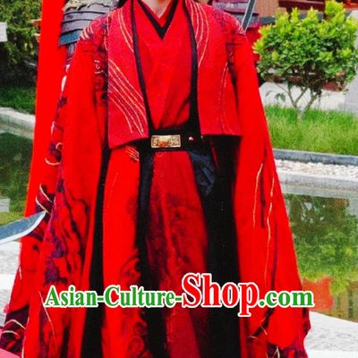Chinese Ancient Swordsman Red Costumes China Wedding Clothing TV Series Wonderland of Love Childe Liu Cheng Feng Outfit