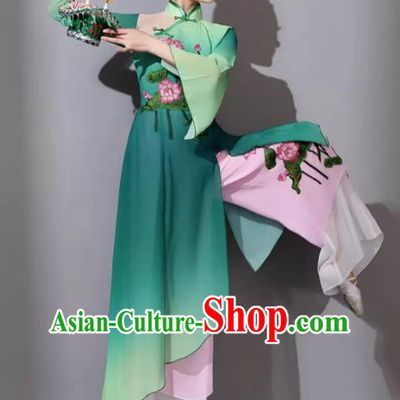 Classical Dance Performance Costume For Women Lotus Song Yangko Dance Clothing Chinese Fan Dance Umbrella Dance Green Outfit