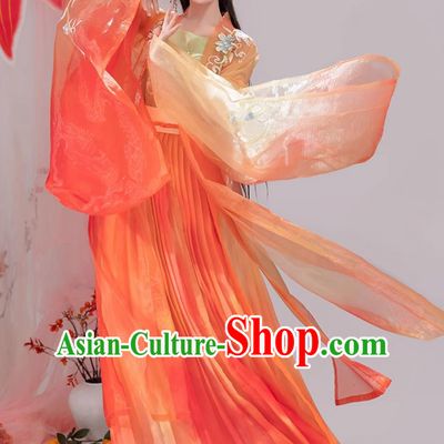 Chinese Woman Orange Dress Ancient Princess Costumes Traditional Hanfu Clothing