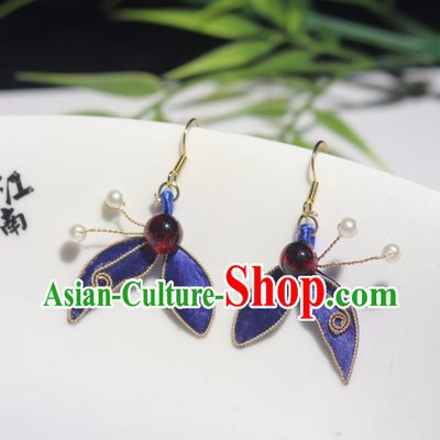 Chinese Style Earrings Intangible Cultural Heritage Spinning Velvet Flower Silk Imitation Diancui Ear Jewelries Mermaid Hanfu Qipao Accessories