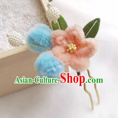 Pink Wrapped Plum Blossom Hair Stick Chinese Traditional Headpiece Handmade Hair Jewelry Hanfu Velvet Flower Hairpin
