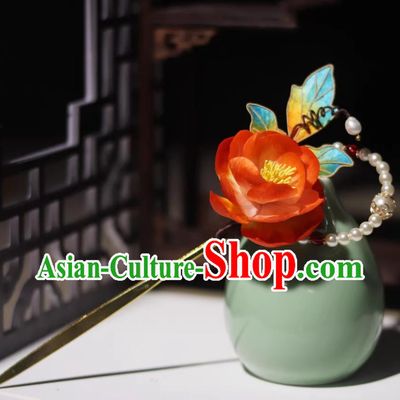 Intangible Cultural Heritage Velvet Flower Hairpin Chinese Silk Rose Hair Stick Cheongsam Hanfu Headwear Ancient Hair Jewelry