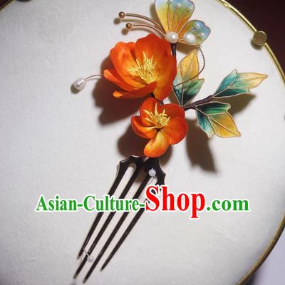 Intangible Cultural Heritage Velvet Flower Hairpin Handmade Hanfu Silk Hair Comb Ancient Style Ming Dynasty Hair Jewelry Chinese Traditional Headpiece