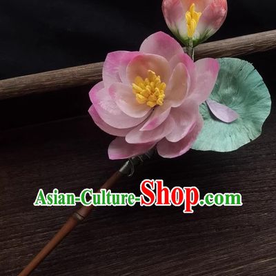 Chinese Hanfu Qipao Hair Jewelry Traditional Hair Stick Intangible Cultural Heritage Handmade Silk Velvet Lotus Flower Hairpin