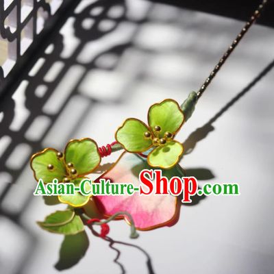 Handmade Palm Leaf Hairpin Chinese Hanfu Headwear Qipao Ancient Hair Jewelry Intangible Cultural Heritage Silk Velvet Flower Hair Stick