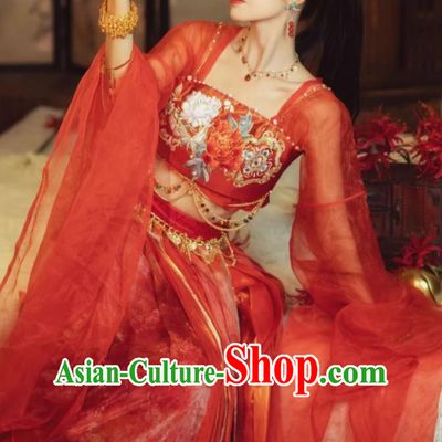 Traditional Ancient Western Regions Dance Lady Red Dresses Chinese Ethnic Princess Costume Hanfu Clothing Online Shop