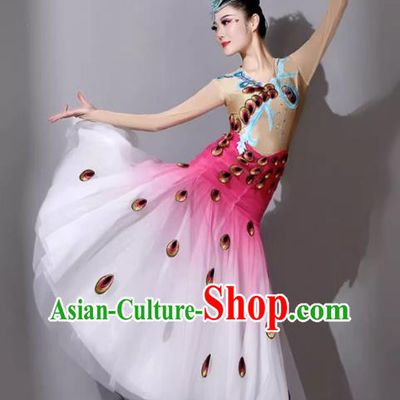 Pink Dai Ethnic Dance Costume China Yunnan Ethnic Minority Cucurbit Flute Performance Clothing Woman Peacock Dance Dress