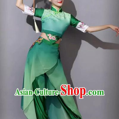 Yangge Dance Performance Costume Female Jiaozhou Fan Dance Umbrella Dance Green Outfit Classical Dance Clothing