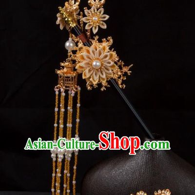 Handmade Floral Hair Jewelry Hanfu Tassel Hairpin China Ancient Tang Dynasty Headwear