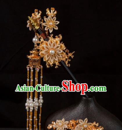 Handmade Floral Hair Jewelry Hanfu Tassel Hairpin China Ancient Tang Dynasty Headwear Handmade Floral Hair Jewelry Hanfu Tassel Hairpin China Ancient Tang Dynasty Headwear