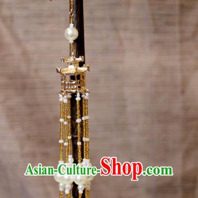 China Ancient Tang Dynasty Headwear Handmade Floral Hair Jewelry Hanfu Tassel Hairpin