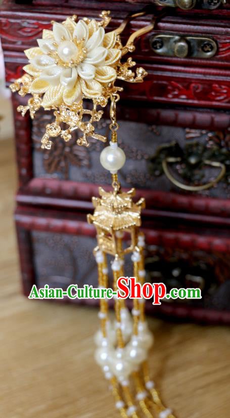 China Ancient Tang Dynasty Headwear Handmade Floral Hair Jewelry Hanfu Tassel Hairpin China Ancient Tang Dynasty Headwear Handmade Floral Hair Jewelry Hanfu Tassel Hairpin