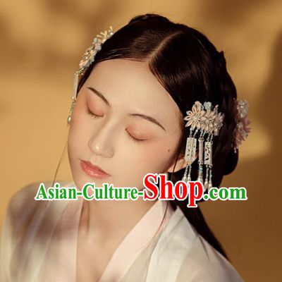 China Hanfu Hair Jewelry Ancient Ming Dynasty Princess Tassel Headpiece Handmade Flower Hairpin