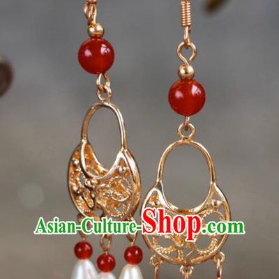 China Tang Dynasty Empress Accessories Ancient Princess Ear Jewelries Handmade Agate Earrings