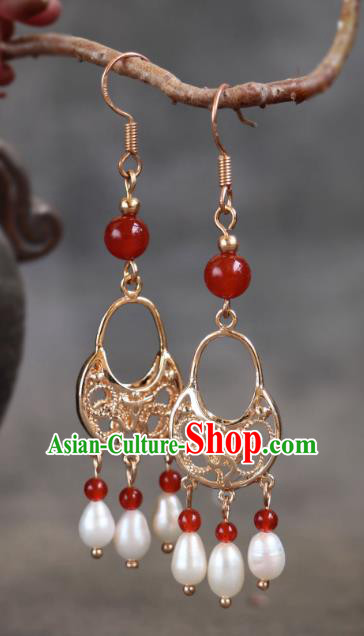 China Tang Dynasty Empress Accessories Ancient Princess Ear Jewelries Handmade Agate Earrings China Tang Dynasty Empress Accessories Ancient Princess Ear Jewelries Handmade Agate Earrings