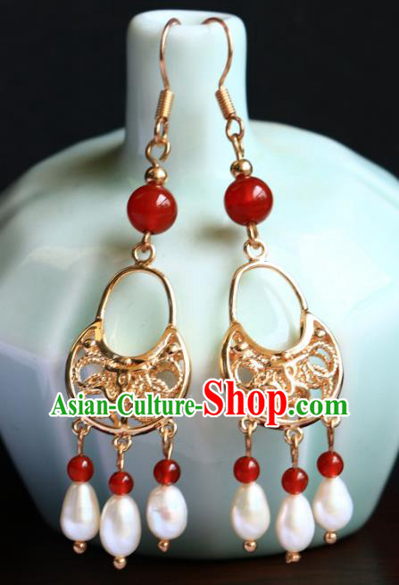 China Tang Dynasty Empress Accessories Ancient Princess Ear Jewelries Handmade Agate Earrings China Tang Dynasty Empress Accessories Ancient Princess Ear Jewelries Handmade Agate Earrings