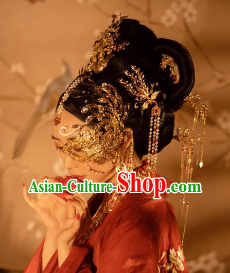 China Tang Dynasty Headpieces Ancient Empress Hair Jewelries Handmade Wedding Accessories Set
