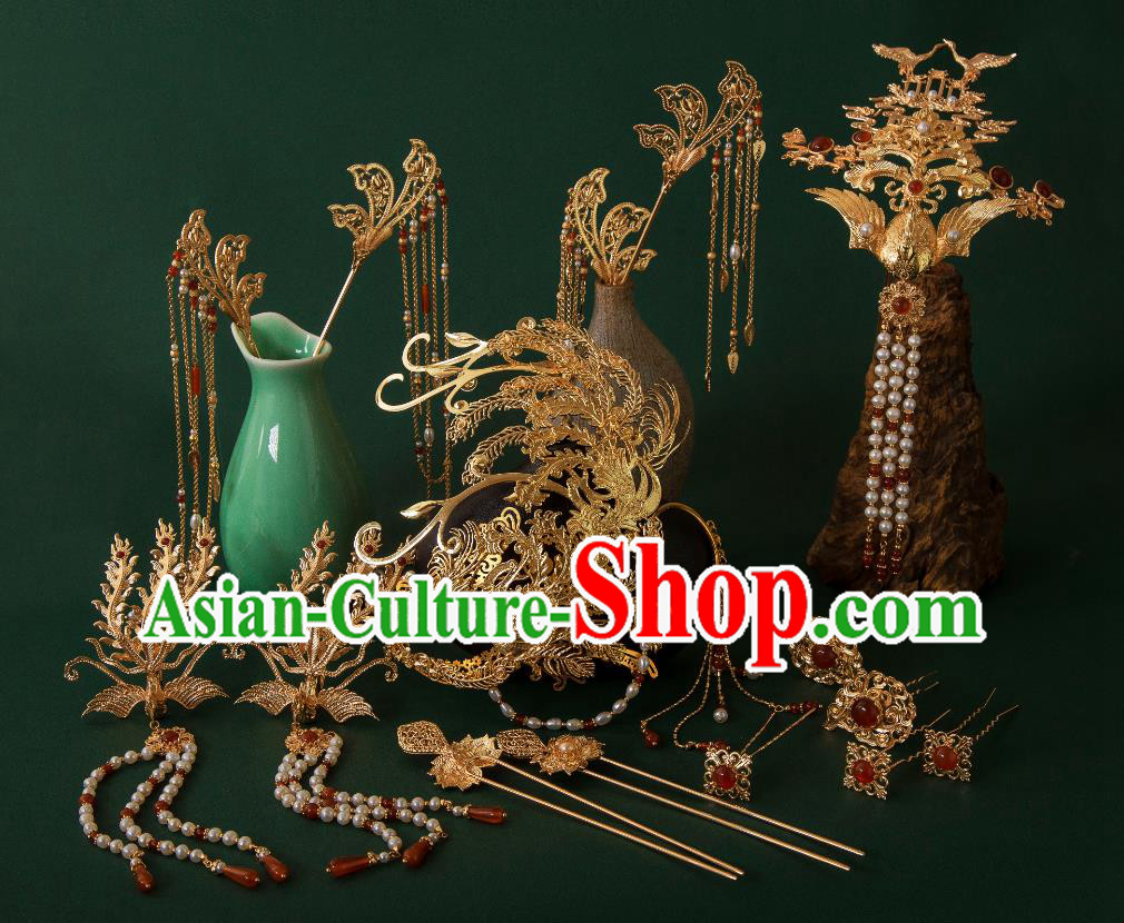 China Tang Dynasty Headpieces Ancient Empress Hair Jewelries Handmade Wedding Accessories Set