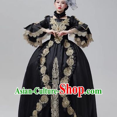 European Court Clothing British Medieval Royal Aristocratic Dress Stage Outfit Black Rococo Long Dress