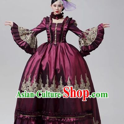 Purple Red European Court Dress Medieval Evening Dress Stage Outfit Rococo Performance Costume