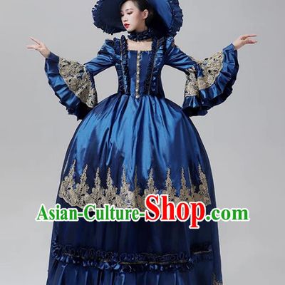 Rococo Performance Costume Blue European Court Dress Medieval Evening Dress Stage Outfit