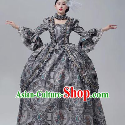 Stage Outfit Rococo Performance Costume European Court Grey Dress Medieval Evening Dress