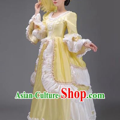 French Rococo Retro Style Princess Costume European Medieval Drama Show Yellow Long Dress Court Garment
