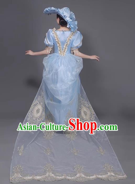 European Runway Show Clothing Court Costume Royal Aristocrats Medieval Retro Princess Blue Taildress European Runway Show Clothing Court Costume Royal Aristocrats Medieval Retro Princess Blue Taildress