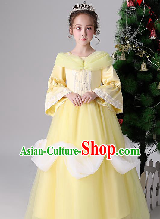 Children Birthday Full Dress Christmas Performance Costume Yellow Long Sleeved Girl Princess Dress Children Birthday Full Dress Christmas Performance Costume Yellow Long Sleeved Girl Princess Dress