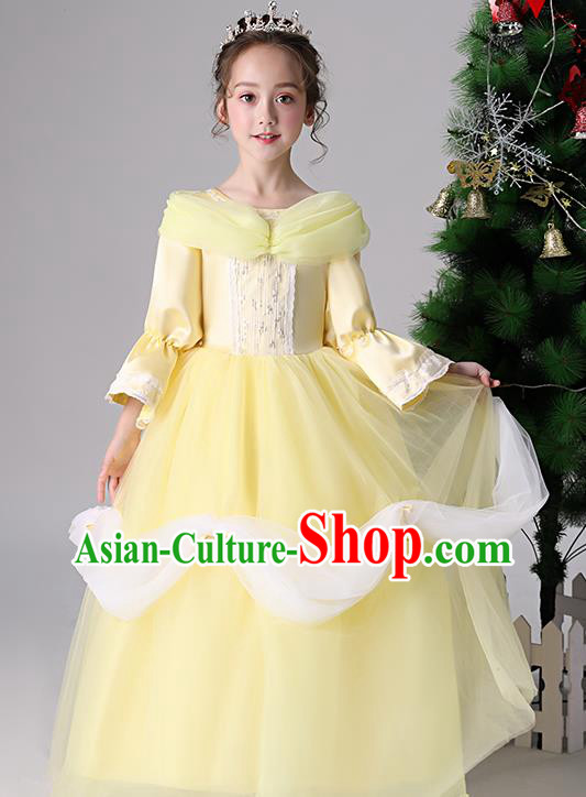 Children Birthday Full Dress Christmas Performance Costume Yellow Long Sleeved Girl Princess Dress Children Birthday Full Dress Christmas Performance Costume Yellow Long Sleeved Girl Princess Dress