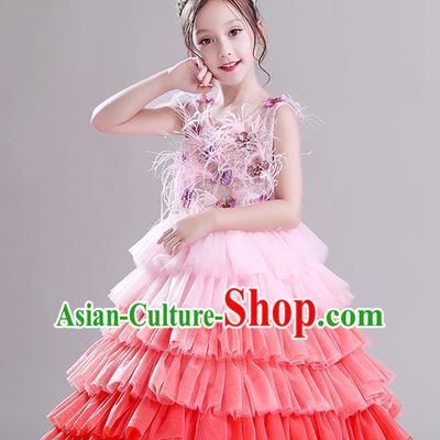 Children Dress Princess Dress Girl Model Runway Costume Flower Girl Fluffy Veil Clothing