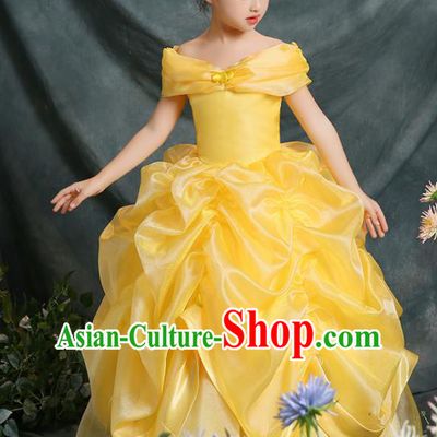 Yellow Christmas Children Dress Girl Fluffy Gauze Dress Performance Costume Flower Girl Clothing